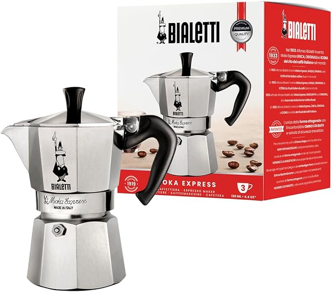 Bialetti Moka Express Aluminium Stovetop Coffee Maker 130 ml