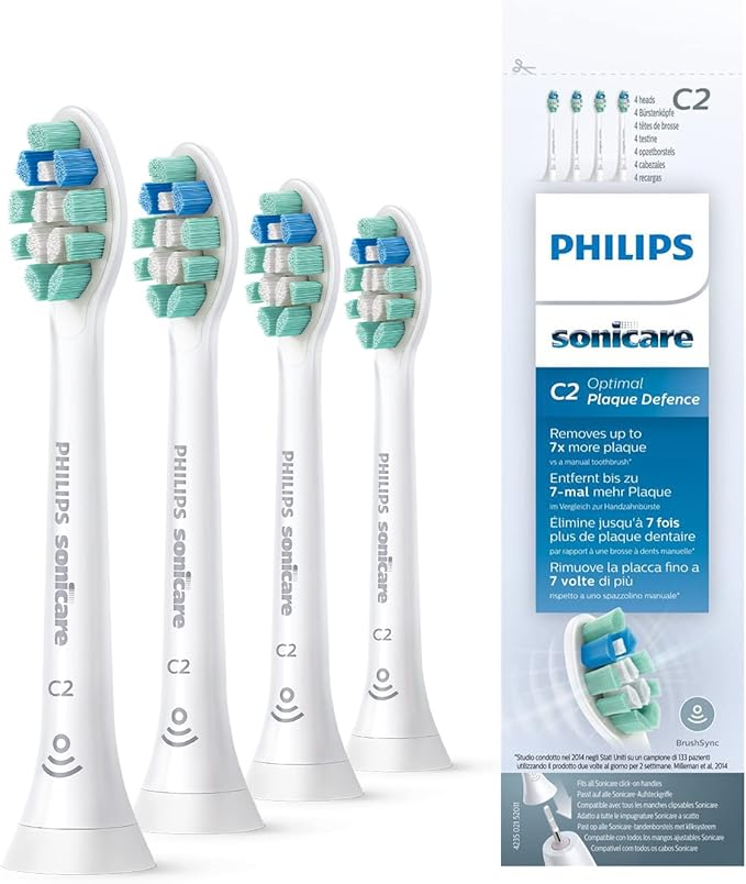 Philips Sonicare Optimal Plaque Defense White BrushSync Heads (Compatible with All Philips Sonicare Handles), 4 Pack