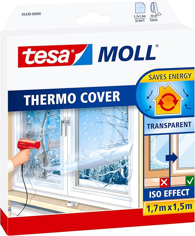 tesamoll Thermo Cover Window Insulating Film - Transparent Insulating Foil for Thermal Insulation of Windows - 1.7 m x 1.5 m
